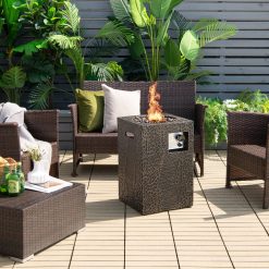 16 Inches Square Outdoor Propane Fire Pit with Lava Rocks Waterproof Cover 30,000 BTU