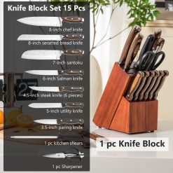 15 Pieces Kitchen Knife Set with Ergonomic Handle