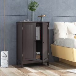 2-Door Freestanding Wooden Bathroom Cabinet with Adjustable Shelf
