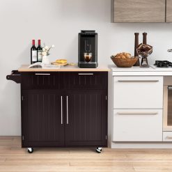 Kitchen Island Cart Rolling Storage Trolley with Towel Rack and Drawer