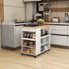 Kitchen Island Trolley Cart on Wheels with Storage Open Shelves and Drawer