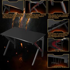 K-Shaped Gaming Desk with Cup Holder Headphone