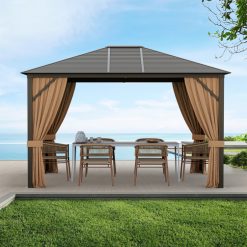 12 x10 Feet Outdoor Hard Top Gazebo with Galvanized Steel Top and Netting