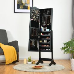 4-Angle Tilting Mirrored Lockable Jewelry Cabinet with Large Storage Capacity