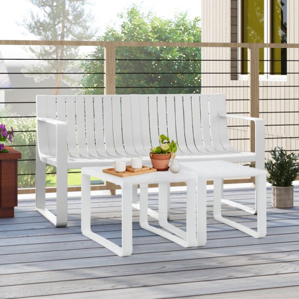 Weather-resistant Plastic 2-Person Bench with Curved Backrest
