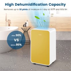 32 Pints/Day Portable Quiet Dehumidifier for Rooms up to 2500 Sq. Ft