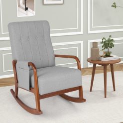 Rocking Chair with Ottoman Solid Rubber Wood Frame Padded Cushion