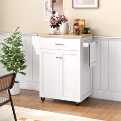 Rolling Kitchen Island with Spice Rack and Adjustable Shelf