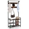 71 Inch Freestanding Hall Tree with Shoe Bench and 9 Removable Hooks