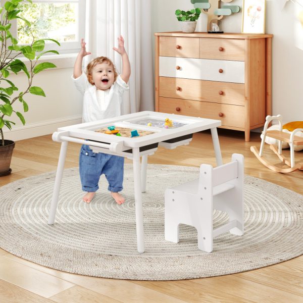 Sensory Table and Chair Set for Kids 2-8 with Foldable Bins