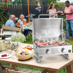 Stainless Steel Propane Grill with Lid for Outdoor Camping Tailgating Picnic Party