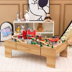 100-Piece Double-Sided Wooden Train Set Table with Storage Drawer for Kids Age 3 +
