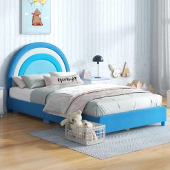 Twin Bed Frame with Height-Adjustable Headboard and Sturdy Wooden Slats