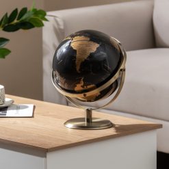 9-Inch Metallic Black World Globe with Metal Stand