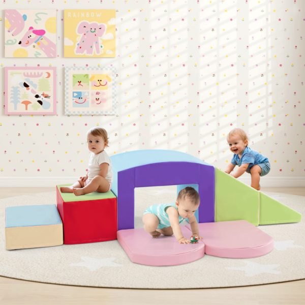 6 Pieces Foam Climbing Blocks Soft Play Climbing for Toddlers with Tunnel