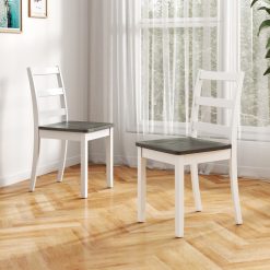 Set of 2 Wood Dining Chairs with Solid Rubber Wood Legs