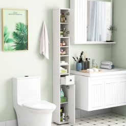 Freestanding Slim Bathroom Cabinet with Drawer and Adjustable Shelves